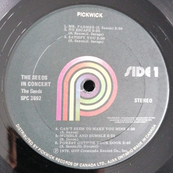 The Seeds : The Seeds In Concert (LP, Album)